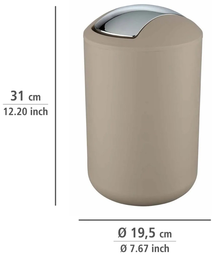 Wenko Kosz na śmieci z uchylną pokrywą Brasil 6,5 l, taupe