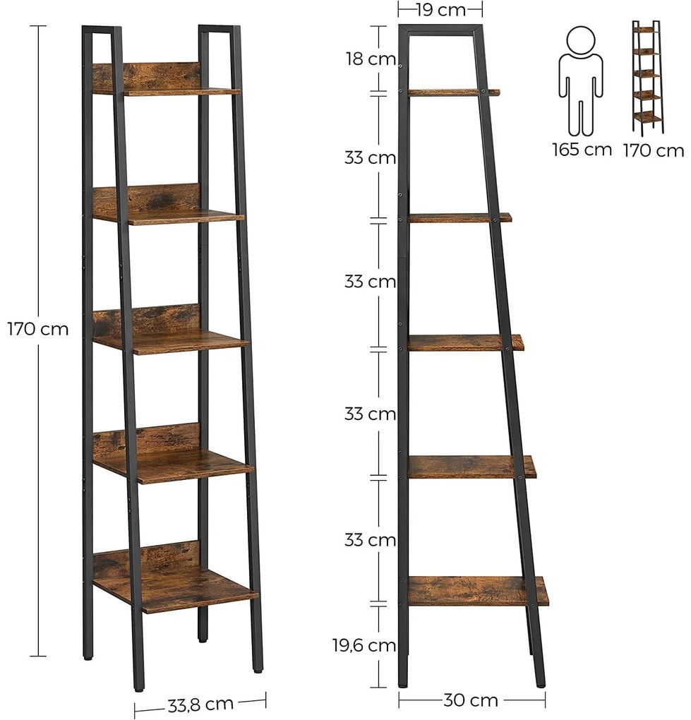 Regał TAYLOR 5 półek 170x33,8 cm, rustykalny brązowy