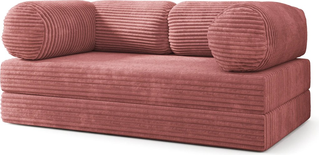 Masseno Sofa piankowa ALVIO z funkcją spania, Kanapa z pianki do salonu, Bezmontażowa, Tkanina sztruksowa – Pudrowy róż TILIA 62