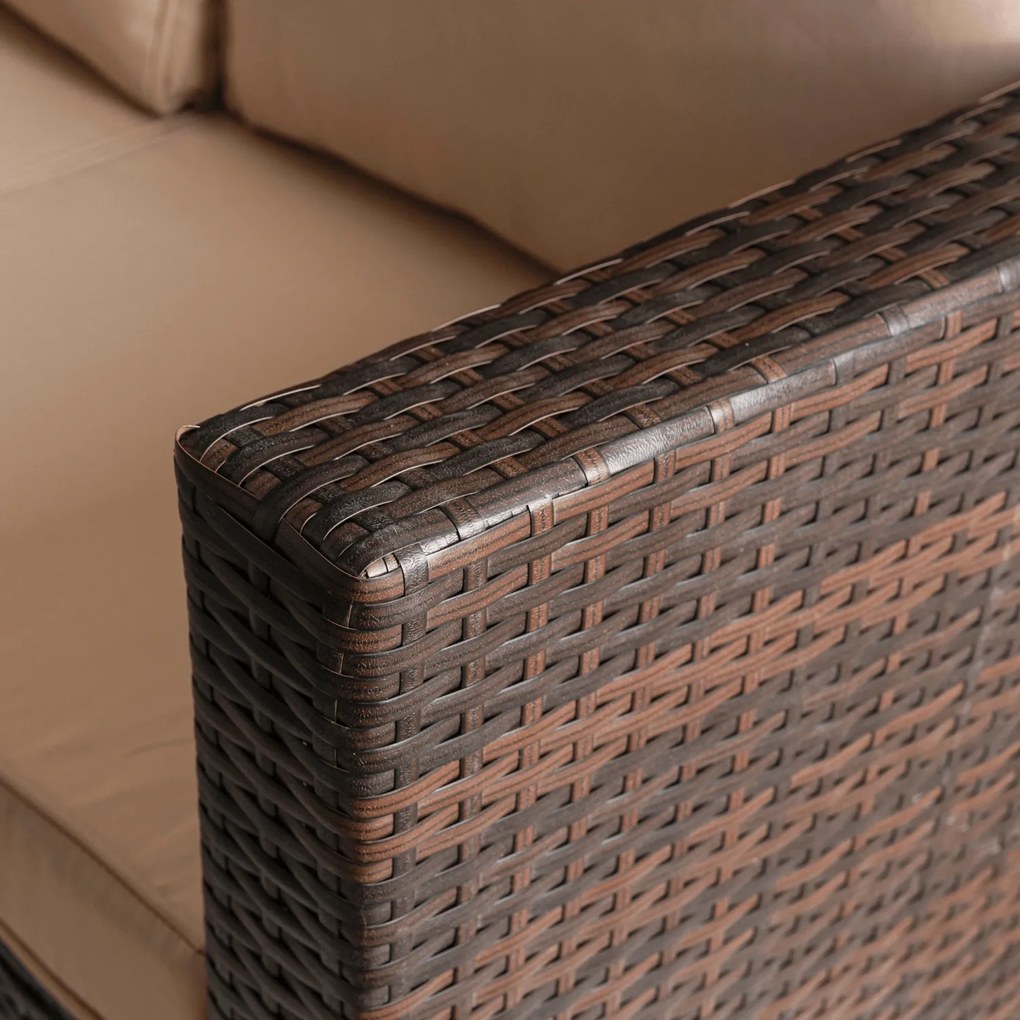 Zestaw mebli ogrodowych Savero, narożnik modułowy ze skrzynią, brązowy technorattan, poduszki beż