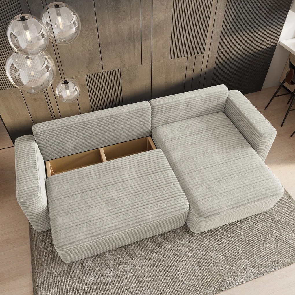 Masseno Narożnik TELIN z funkcją spania i pojemnikiem na pościel Narozniki L, Rozkładana sofa - Jasnoszary, TILIA 83