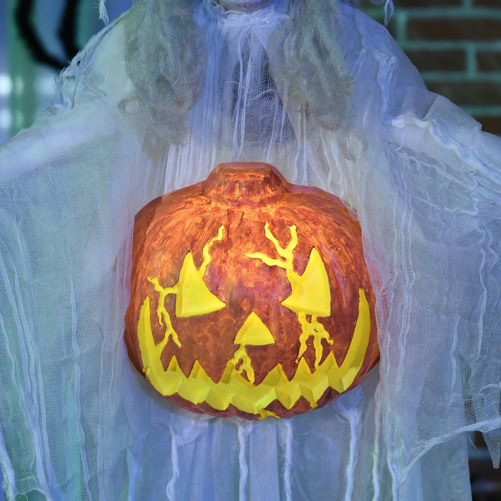 HOMCOM Duch na Halloween, Dekoracja na Halloween, Funkcja dźwięku, z czujnikiem ruchu i światłami LED, 60 cm x 18 cm x 183 cm