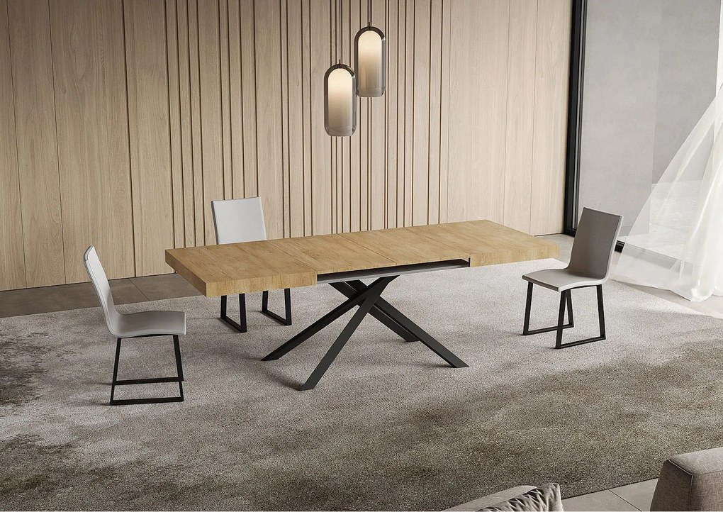 Stół rozkładany Niket 120/204x80 cm dąb naturalny z nogami w kolorze antracytowym