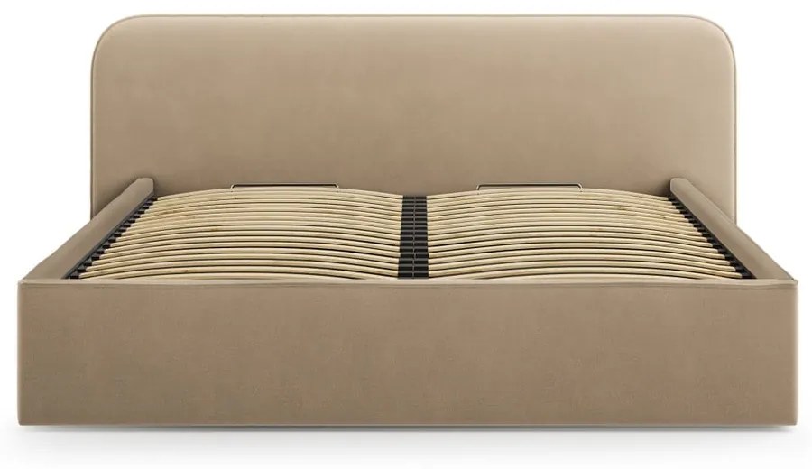 Szarobrązowe tapicerowane łóżko dwuosobowe ze schowkiem i stelażem 180x200 cm Elizabeth – Micadoni
