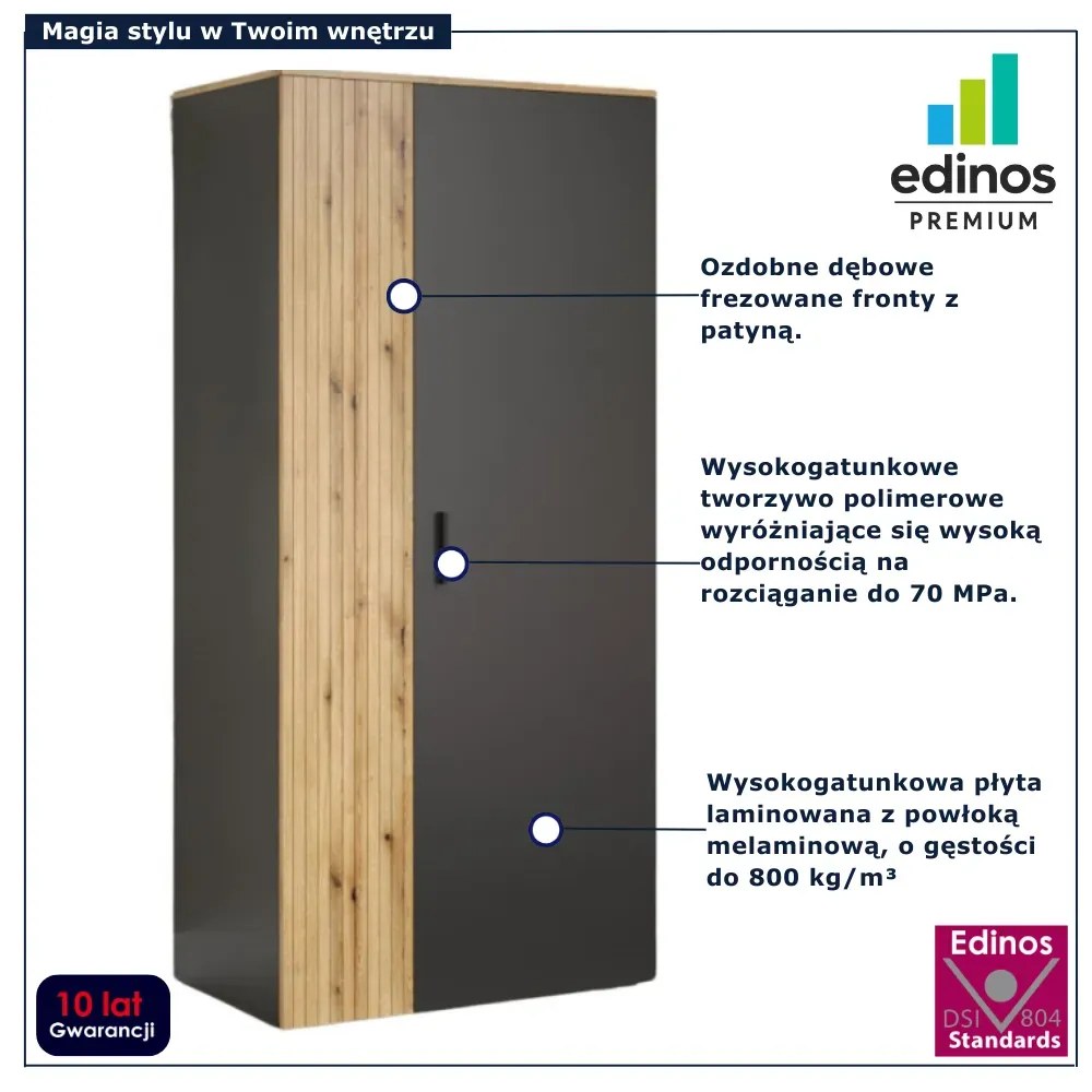 Duża szafa z drążkiem na ubrania grafit + dąb evok Z8-W91