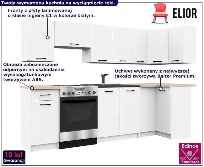 Biały zestaw mebli kuchennych narożnych 300 cm F8-A03