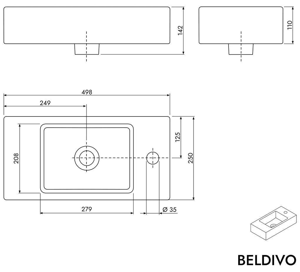 BELDIVO szafka podumywalkowa 50 cm z białą umywalką - drzwi prawe - różne kolory