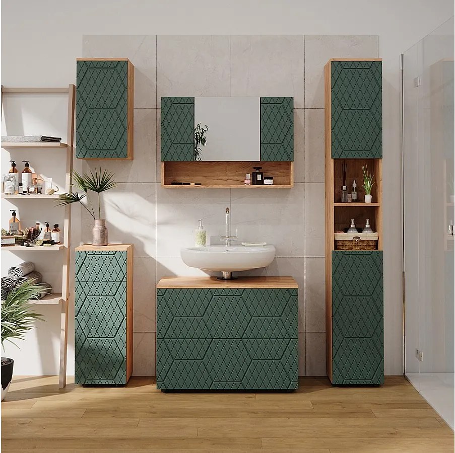 Zestaw mebli łazienkowych zielony/złoty dąb 80x41x58.6 irma