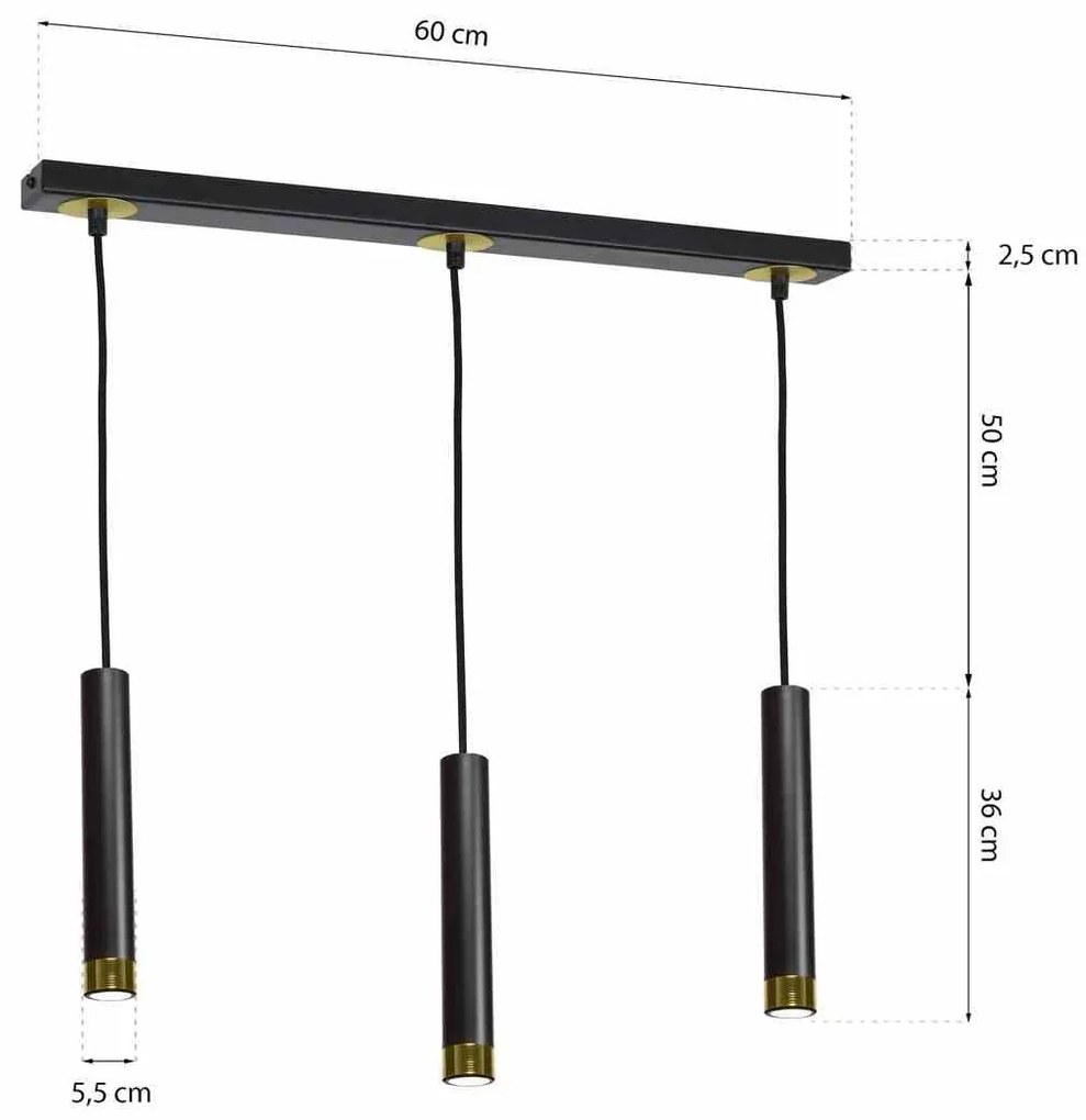 Lampa wisząca tuba, czarna/złota DANI BLACK/GOLD 3xGU10