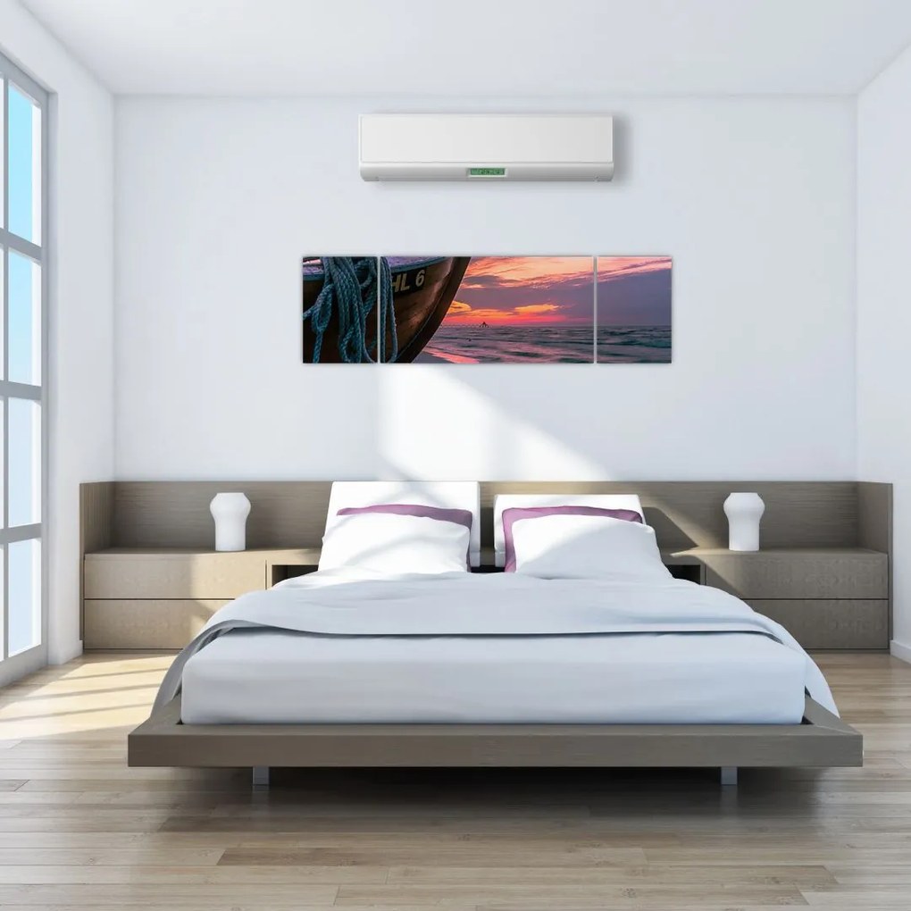 Obraz łodzi na brzegu (170x50 cm)