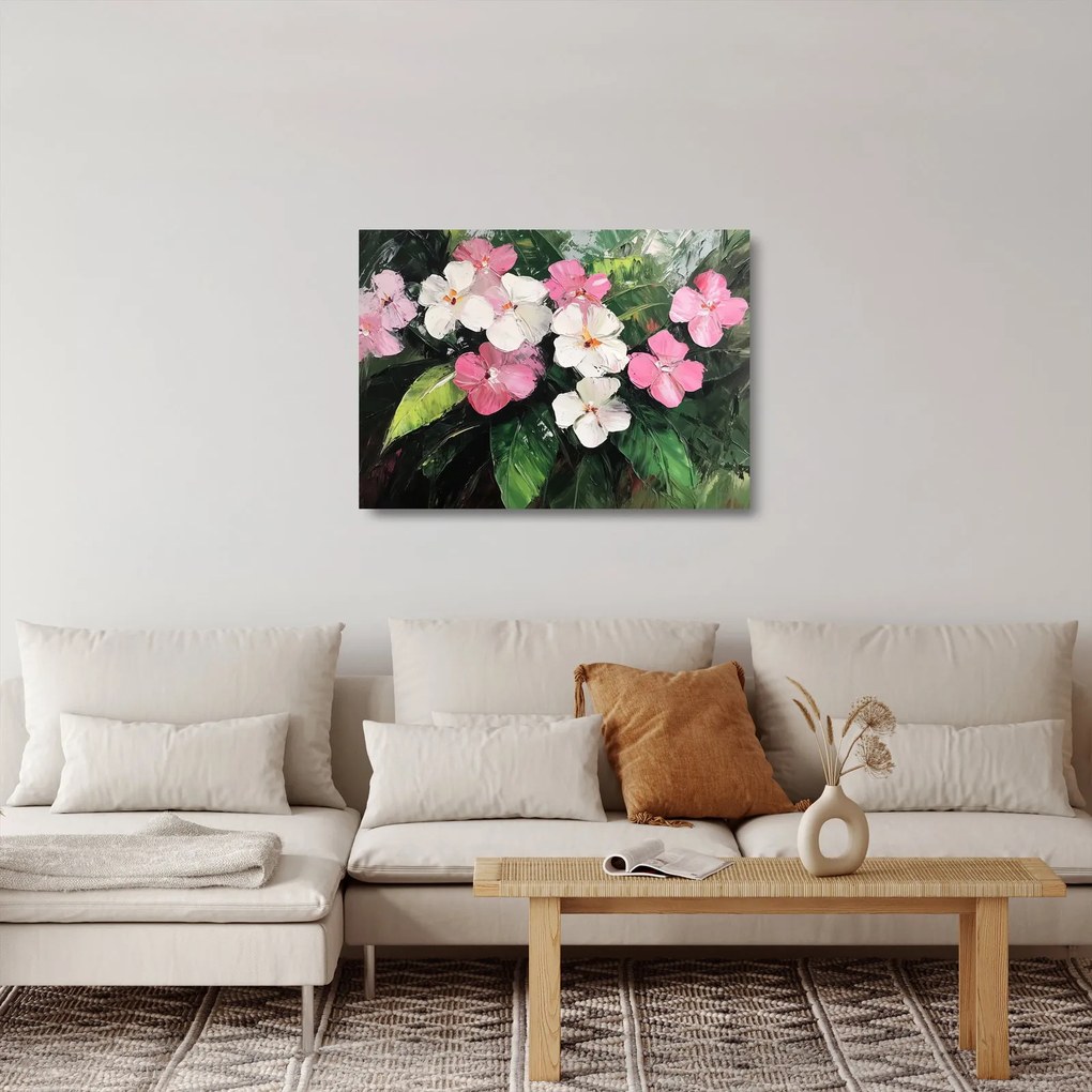 Obraz na szkle - Różowe i białe kwiaty (70x50 cm)
