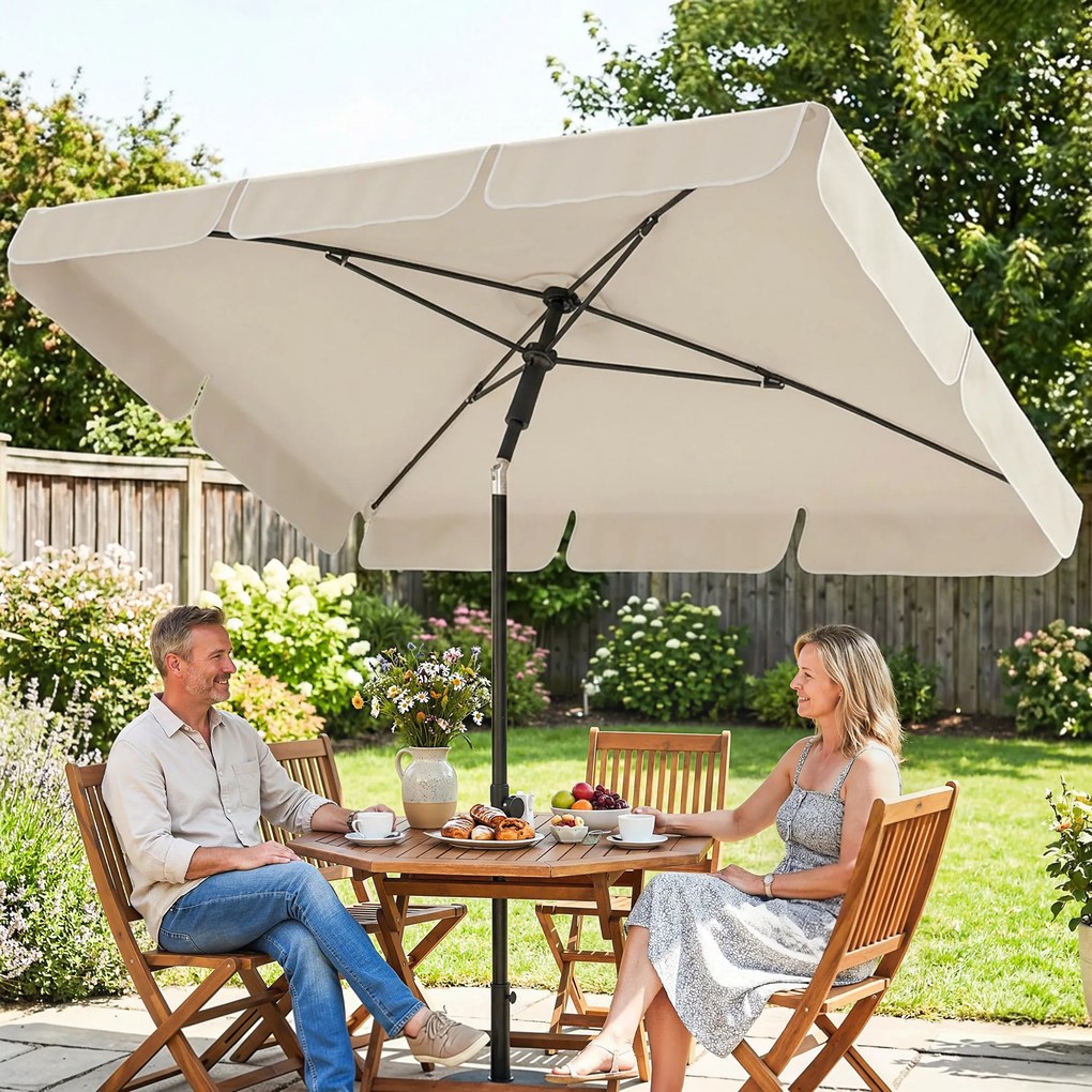 Outsunny Parasol 183 x 122 cm, wodoodporny balkonowy parasol z 3-stopniową regulacją i 8 ramionami, beżowy | Aosom PL