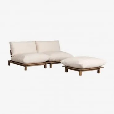 Sofa Modułowy Rozkładany 2-częściowy Z Pufą Z Drewna Akacjowego Brina Kremowa - Sklum