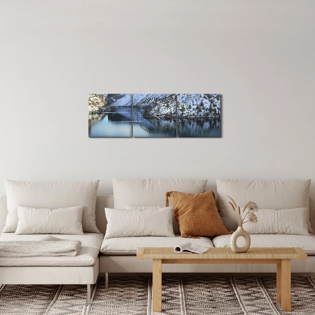 Obraz - zimowy krajobraz z jeziorem (z zegarem) (90x30 cm)