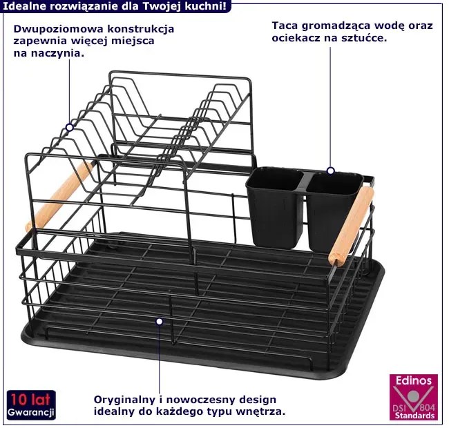 Stojąca dwupoziomowa suszarka do naczyń Carbon 13X