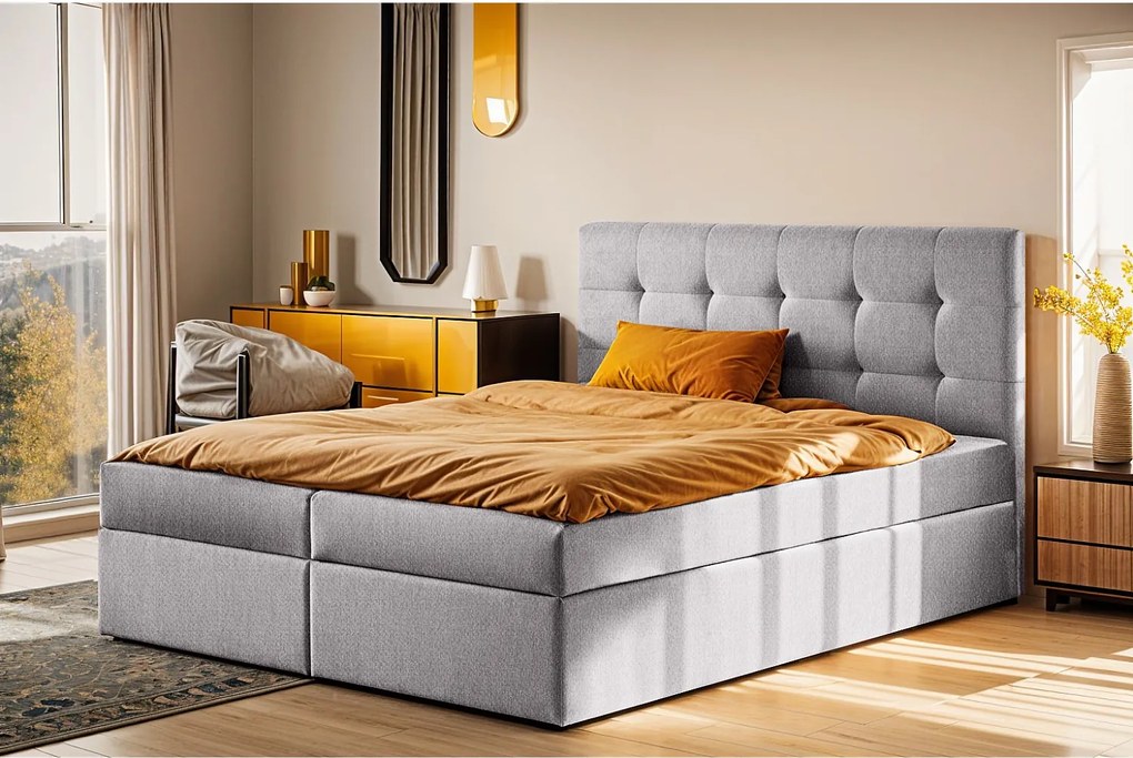 Łóżko kontynentalne z materacem i pojemnikiem LUDANO, tkanina Soro, Szary, 140x200 cm, H3-Bonell