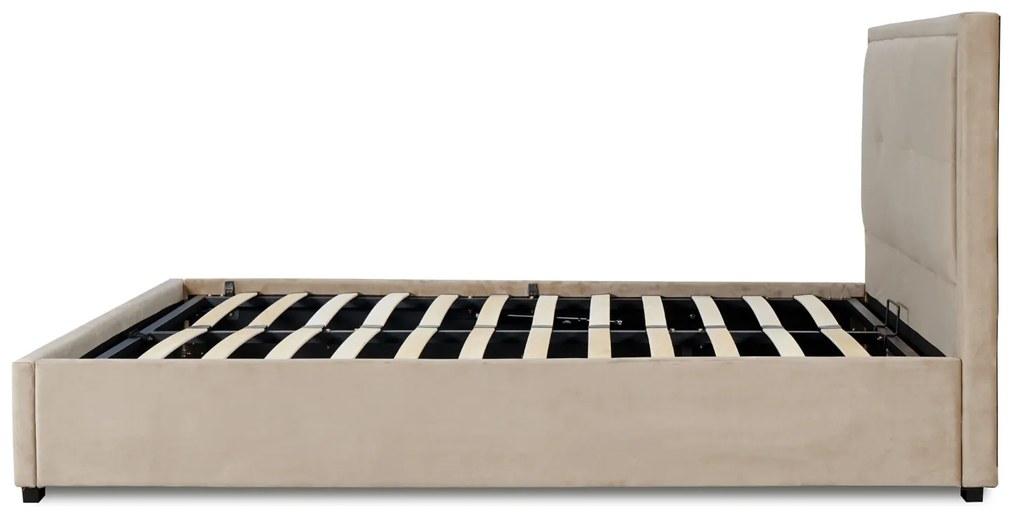 Łóżko Tapicerowane 140x200 cm ze Stelażem Dwuosobowe ANDRE Welurowe Beżowe