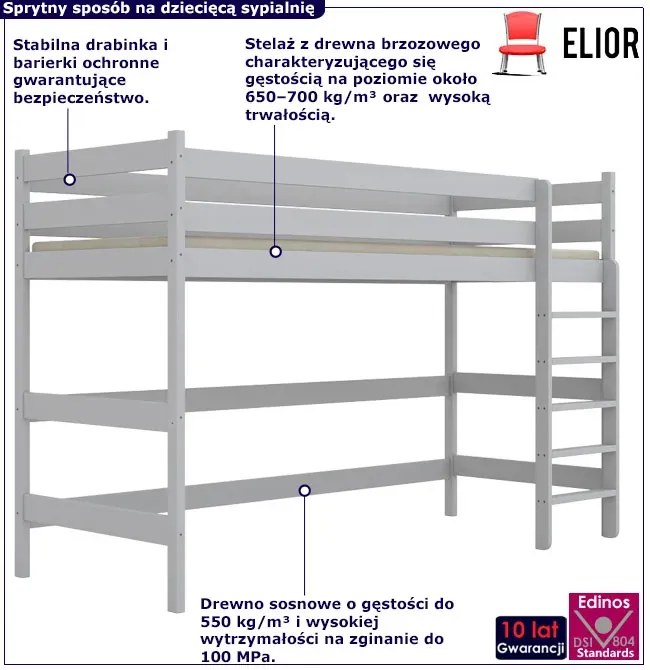 Białe drewniane łóżko jednoosobowe z antresolą - 5 rozmiarów N7-Z21