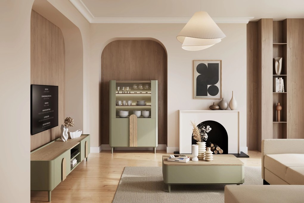 Stolik kawowy Amilio 100 cm z szufladami na nóżkach - eukaliptus / dąb baltic dune