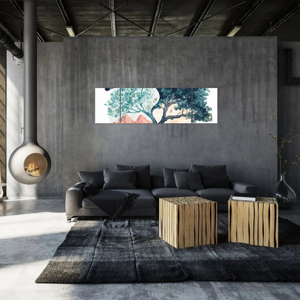 Obraz – Akwarelowe drzewo pełne życia (170x50 cm)