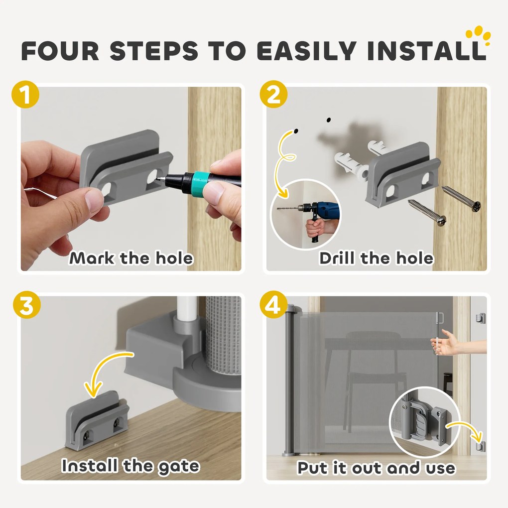 PawHut Rozsuwana bramka ochronna na schody 0-136cm Wysokość 87 cm Bramka dla zwierząt domowych 142 x 10 x 87 cm Szara