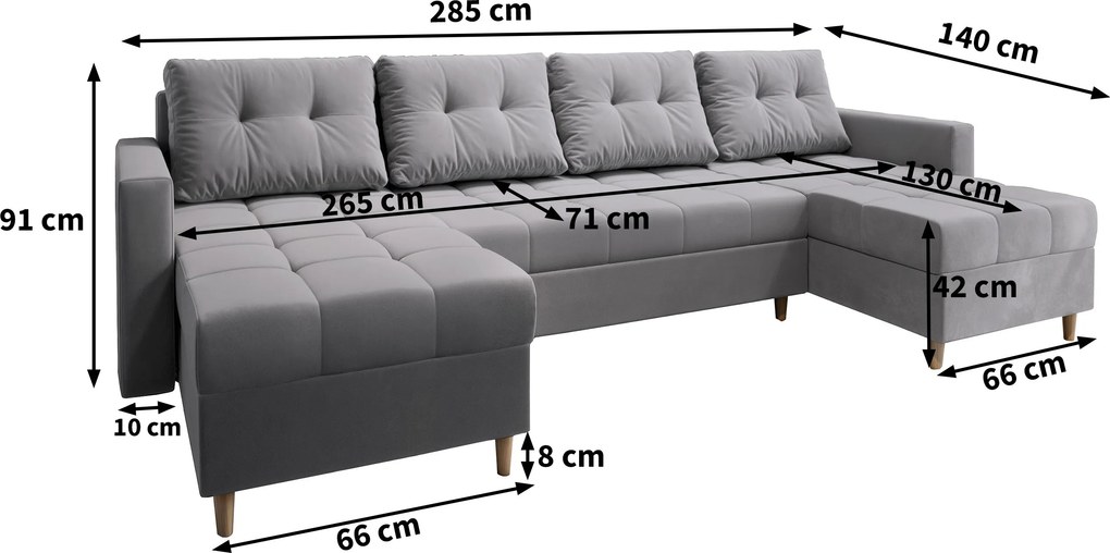 Masseno Narożnik MILO z funkcją spania i pojemnikiem na pościel Narozniki U, Rozkładana sofa - Brązowy, KRONOS 06