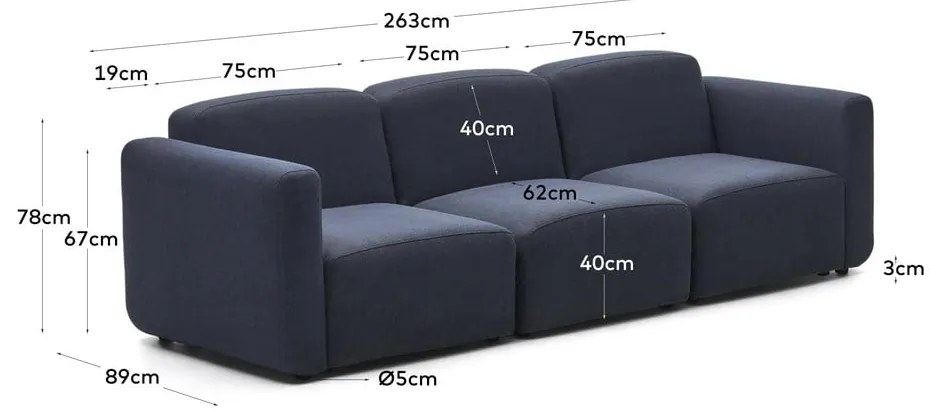 Ciemnoniebieska sofa 263 cm Neom – Kave Home