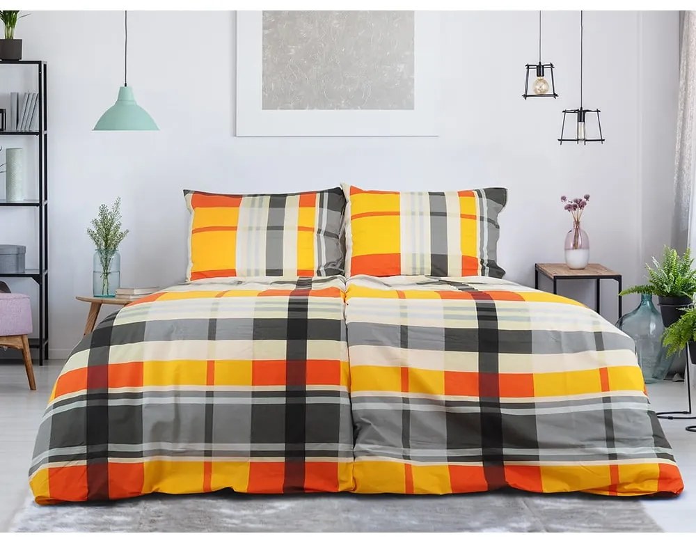 Pomarańczowa pościel jednoosobowa z kory 140x200 cm Orabge Kube – B.E.S.