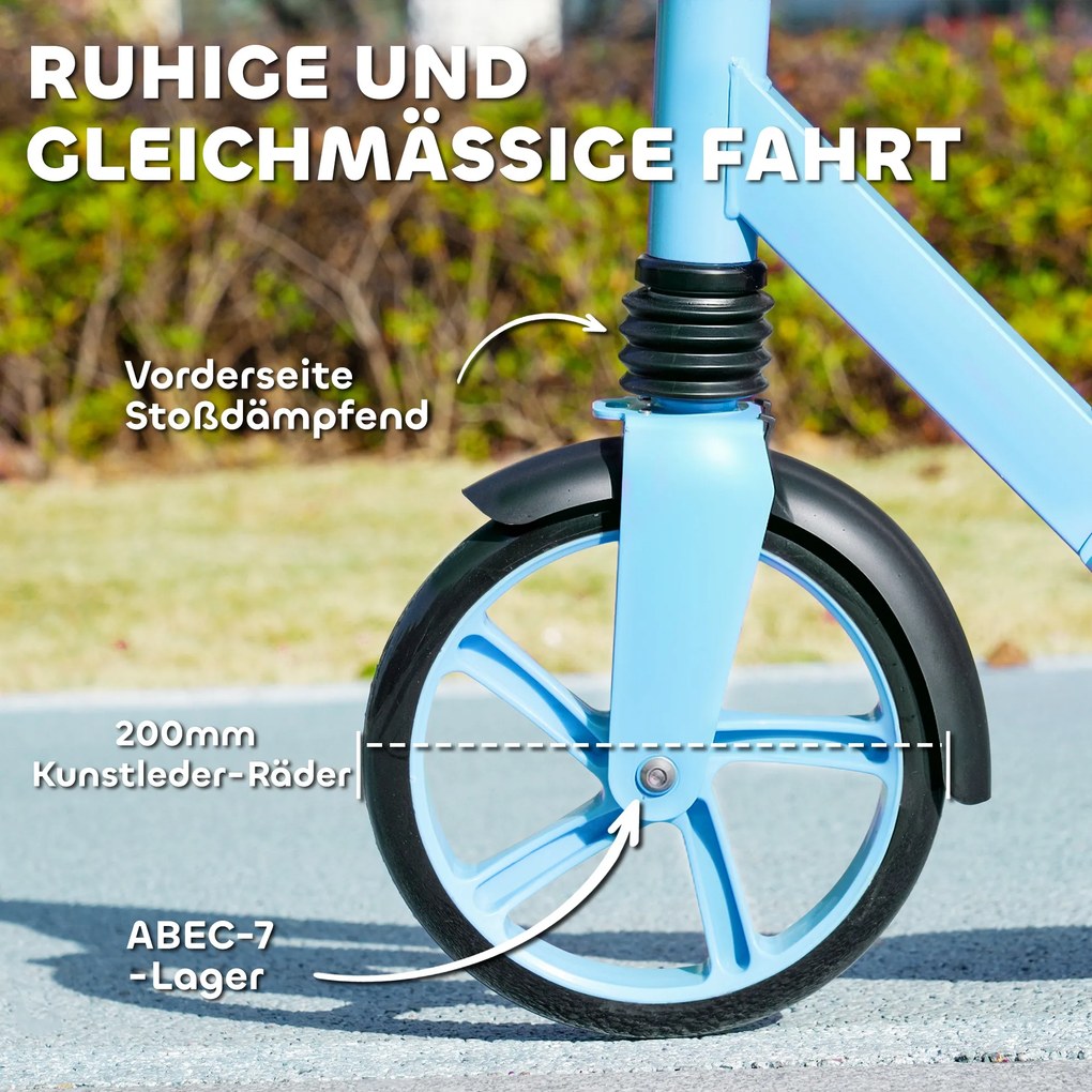 AIYAPLAY Hulajnoga Regulowana, z Hamulcem Tylnym, Składana, Udźwig 100 kg, Niebieska