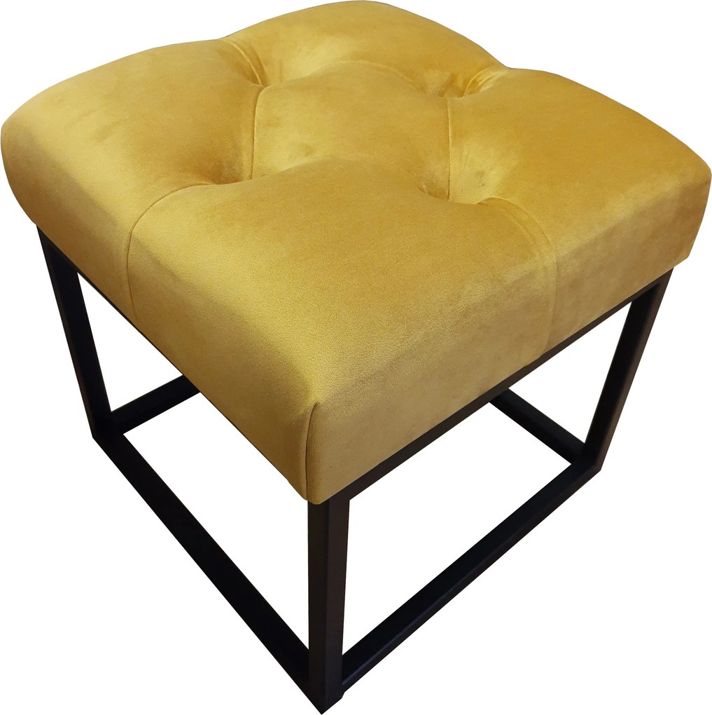Pufa CHESTERFIELD tkanina Welur loft ławka podnóżek metal : Kolor Stelaża - Czarny , Kolor tkaniny - VELVET - MG15, Typ tkaniny - Velvet