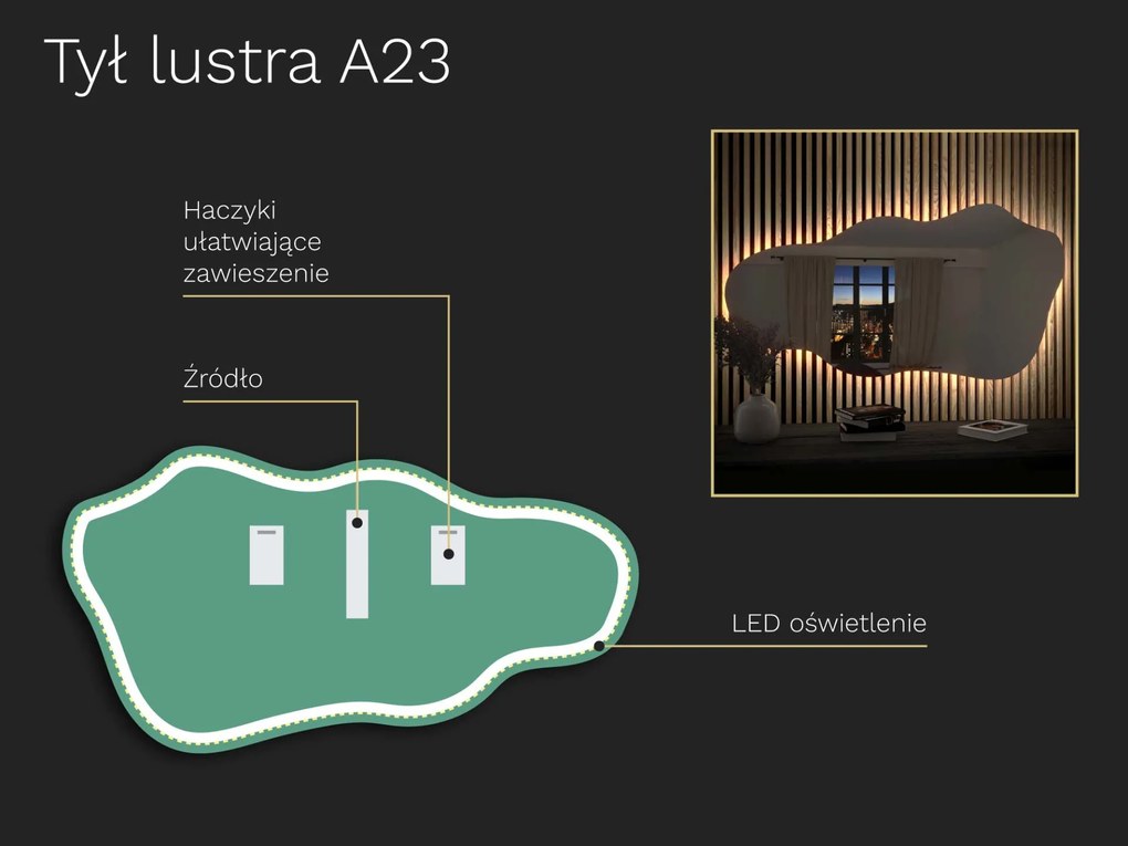Organiczne lustro LED z oświetleniem A23