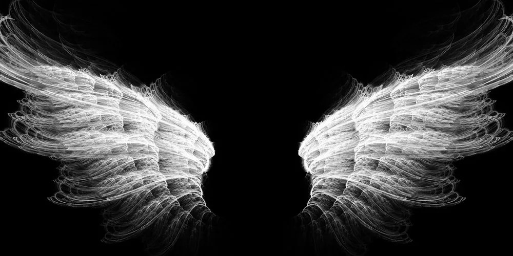 Obraz czarno-białe skrzydła anioła