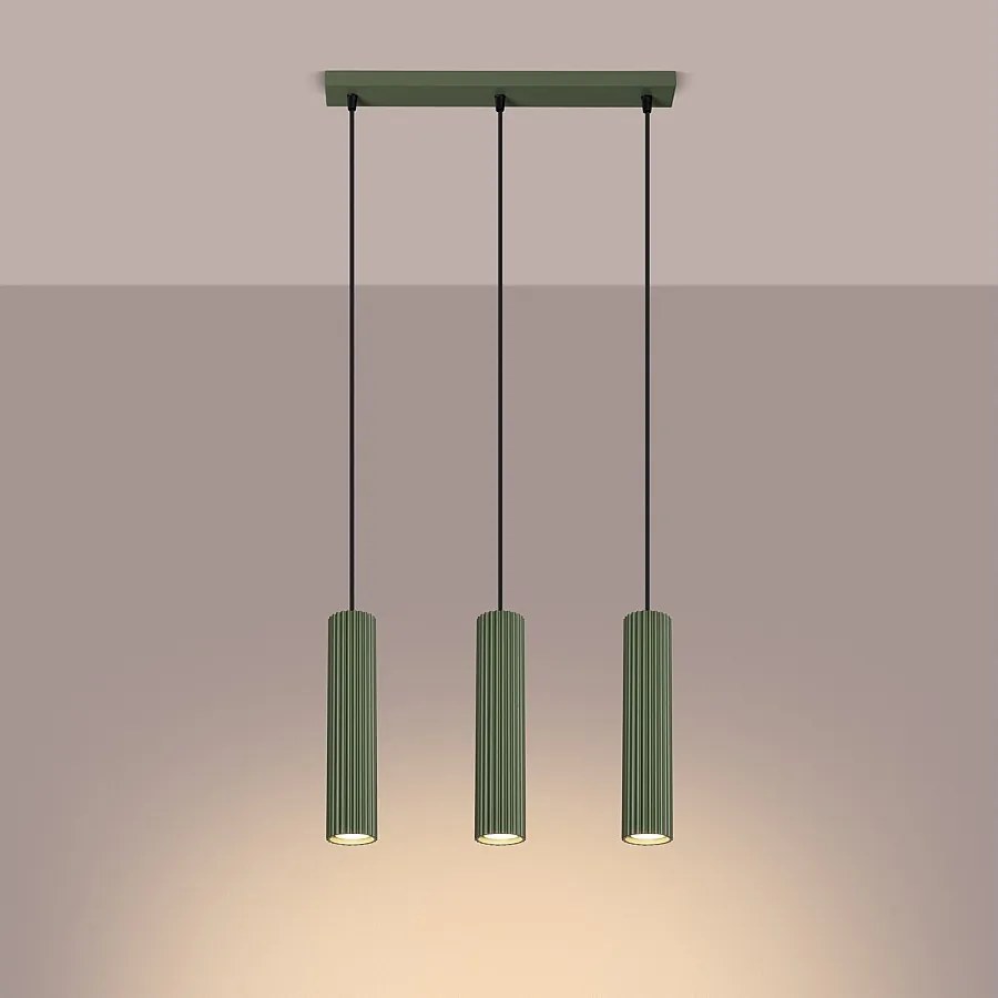 Lampa wisząca minimalistyczny Gloow, aluminium - 3 źródło światła 3000K - L.45 x H.98 cm - zielony oliwkowy
