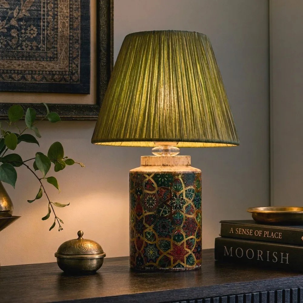 Zielona lampa stołowa z kloszem plecionki papierowej (wysokość 38 cm) Alev – Opviq lights