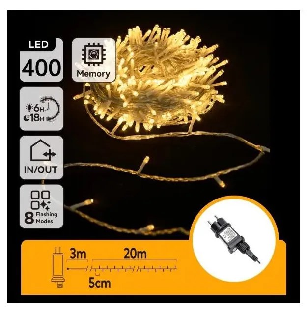 Aigostar - LED Zewnętrzny łańcuch świąteczny 400xLED/6W/230V 20m IP44 ciepła biała