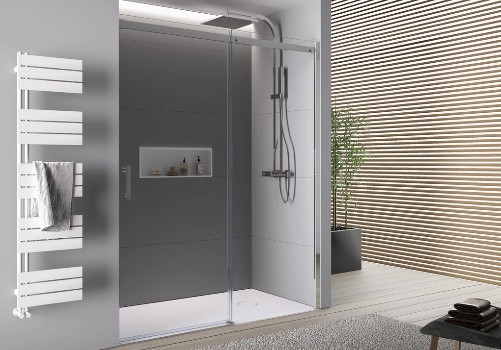 Drzwi prysznicowe przesuwne ze ścianką DX806A FLEXSzkło ESG 6 mm z powłoką Nano – Chrom – Różne szerokości