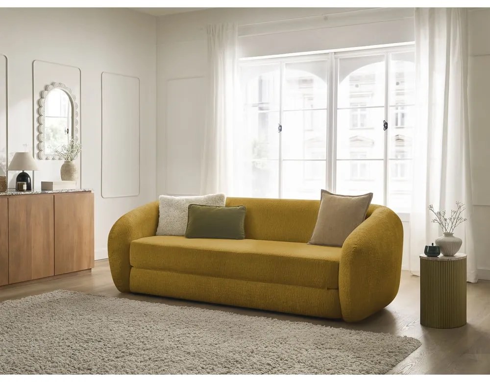 Musztardowa rozkładana sofa z tkaniny szenilowej 228 cm Neyo – Bobochic Paris