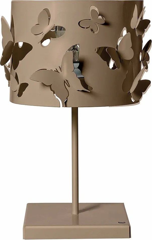 Lampa stołowa Farfallosa 20x20x37,2 cm z perforowanego żelaza z motywem motyli, dekoracyjny efekt światła, gniazdo E27, made in Italy, beżowa