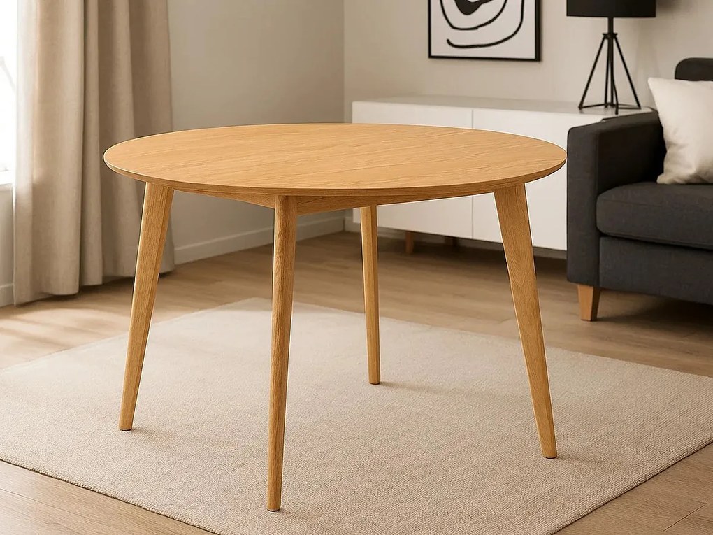 Stół okrągły Lumo 120 cm – styl skandynawski, kolor dębowy lakierowany