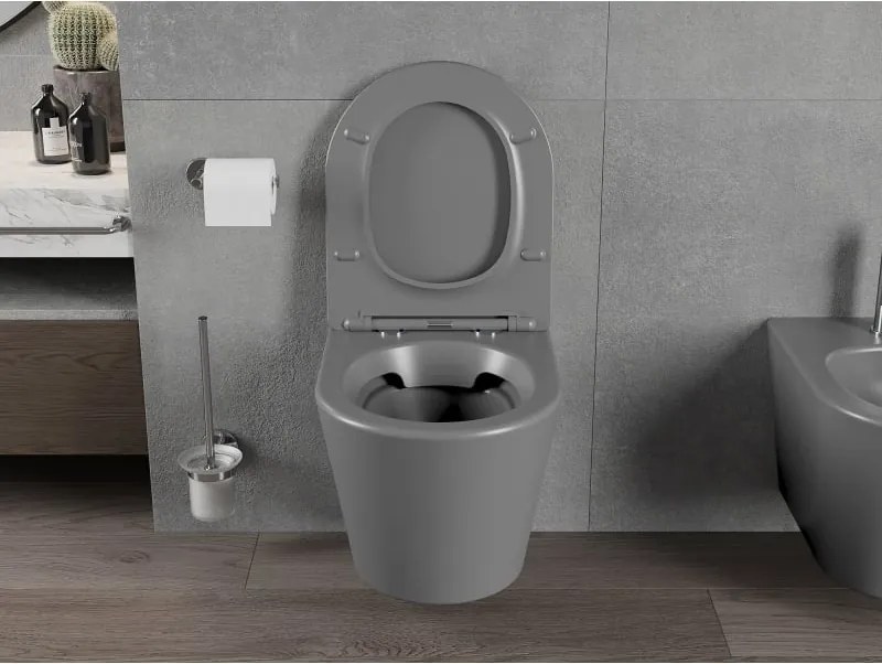 Mexen Rico miska wc Rimless z deską wolnoopadającą slim, duroplast, szara ciemna mat - 30724071