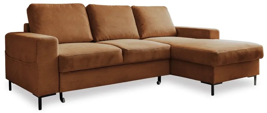 Pomarańczowobrązowy sztruksowy rozkładany narożnik (prawostronny) Lofty Lilly – Miuform