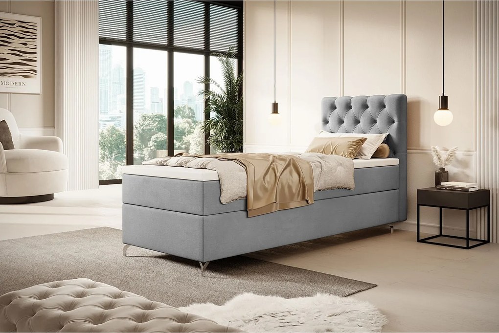BOXBETT CHESTER 90x200 Monolith 84 z materacem H3 i topperem łóżko z pojemnikiem, pojedyncze, hotelowe, do sypialni, ze schowkiem