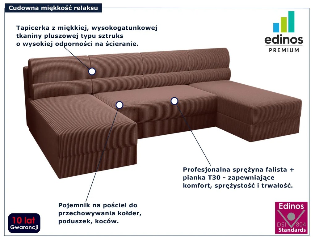 Różowy narożnik sztruksowy z funkcją spania - Torvesso