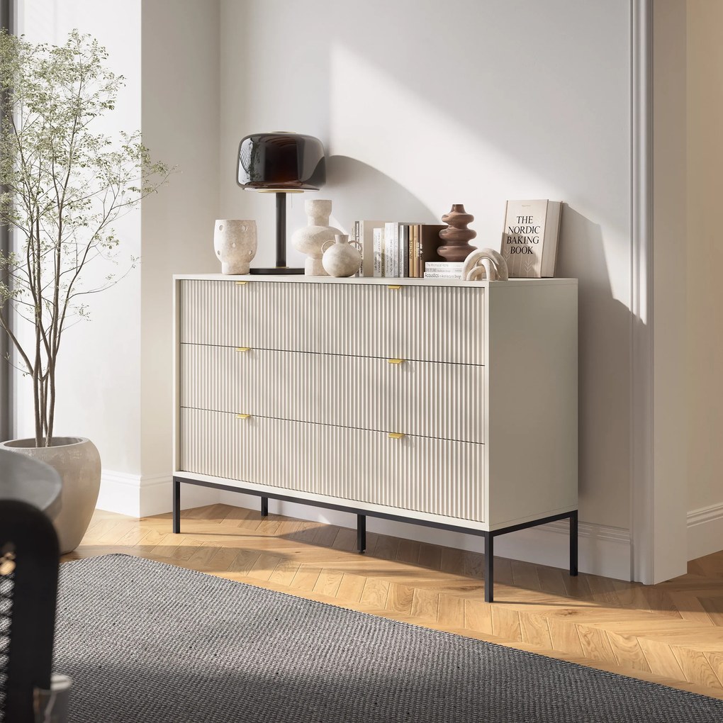 Komoda STELLARE 154 cm do Salonu Sypialni 6 Szuflad Kaszmir