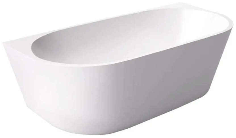 Wanna wolnostojąca przyścienna  z konglomeratu biała matowa/błyszcząca 160 x 75 cm WALL White Matt / Glow przelew typu SLIM : Kolor wanny - Biały połysk