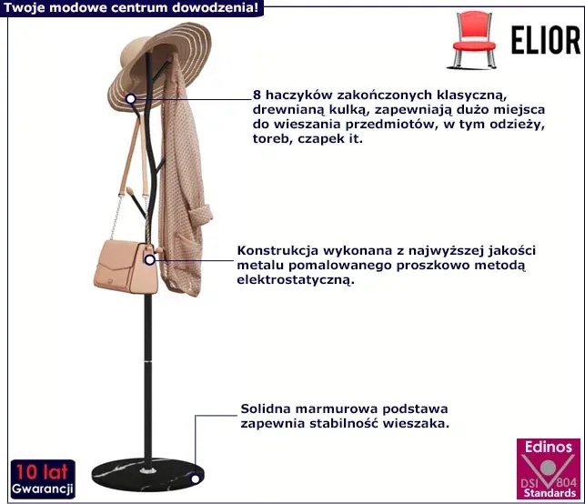 Metalowy czarny stojący wieszak na ubrania - Caden 5X