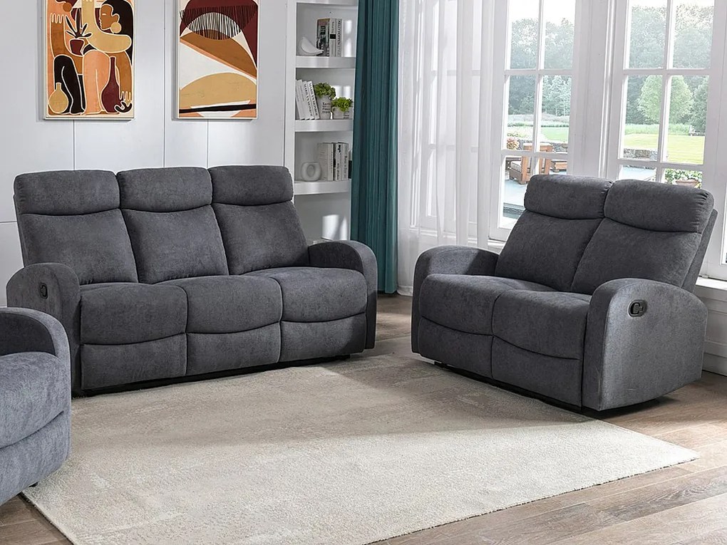 Kanapa 3+2 z funkcją relax z szarej tkaniny EVELYN