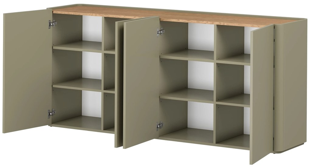 Komoda Elivo 200 cm czterodrzwiowa - eukaliptus / dąb baltic dune