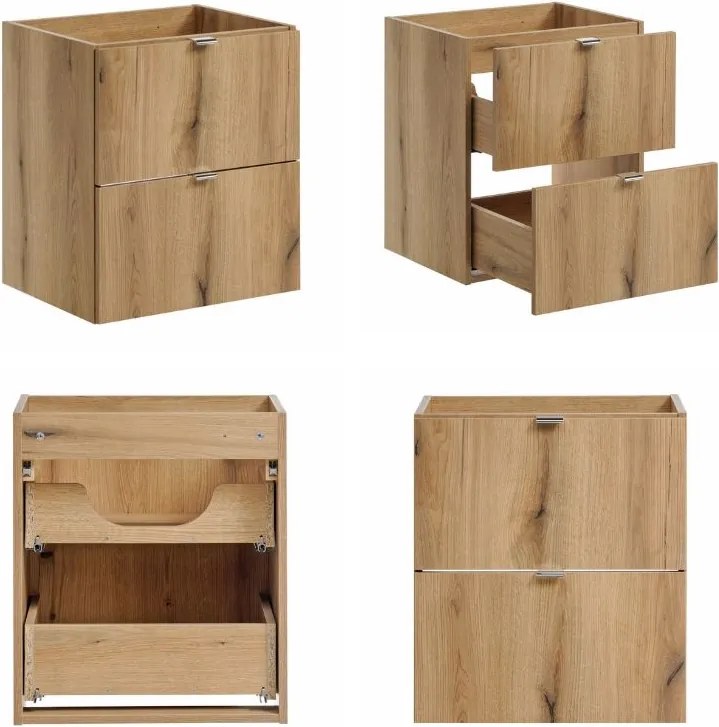 Szafka 2 szuflady Nova 50 cm z umywalką nablatową, dąb coast evoke/biały mat