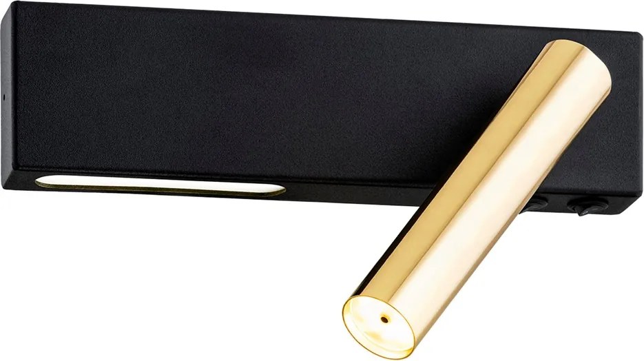 Kinkiet regulowany Jasper prawy czarno-złoty z dwoma włącznikami – LED + G9 lampka do czytania